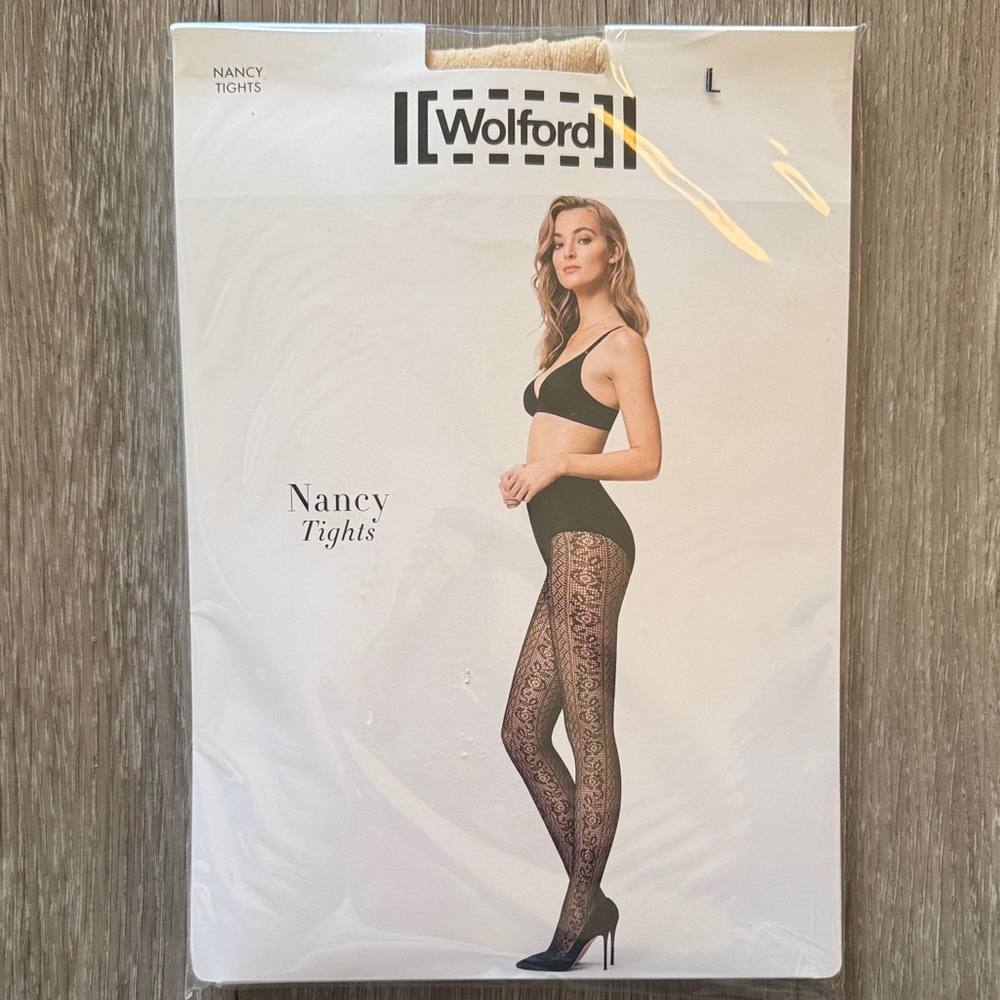 Wolford Nancy Patterned Net Tights in Toasted Almond